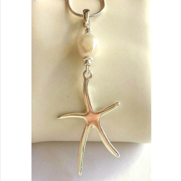 Silver Pearl Starfish Necklace 16-19" Sea Life Island Freshwater White Plated - Picture 8 of 8